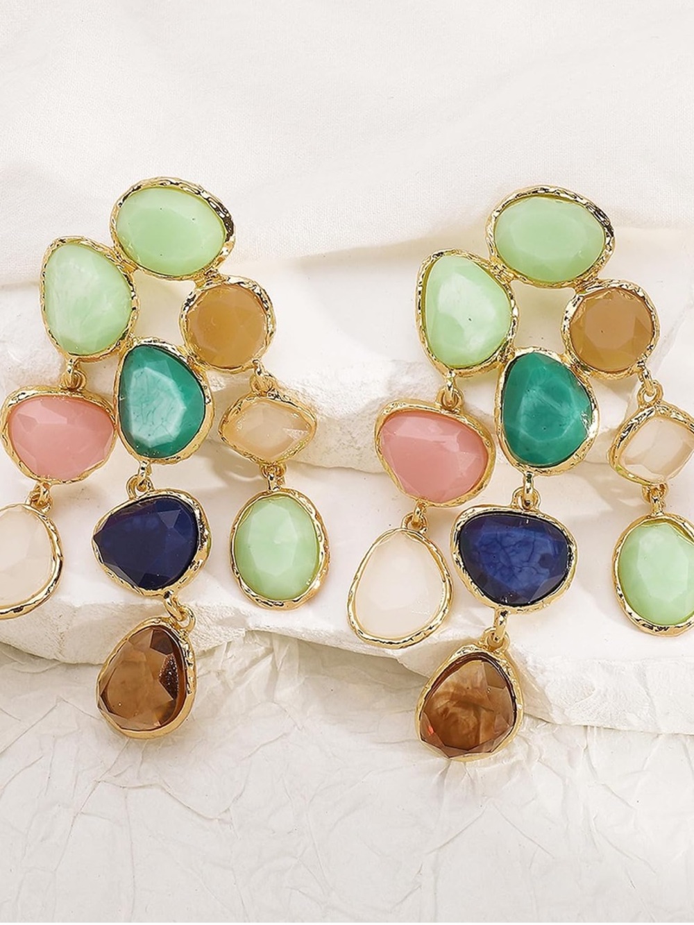Multicolor Gemstone Drop Statement Earrings